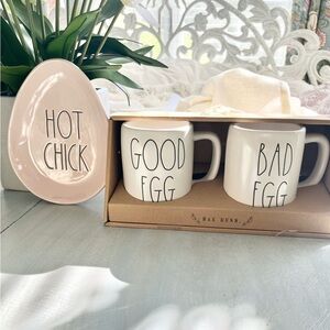 Rae Dunn White Ceramic Mug Set - Good Egg & Bad Egg